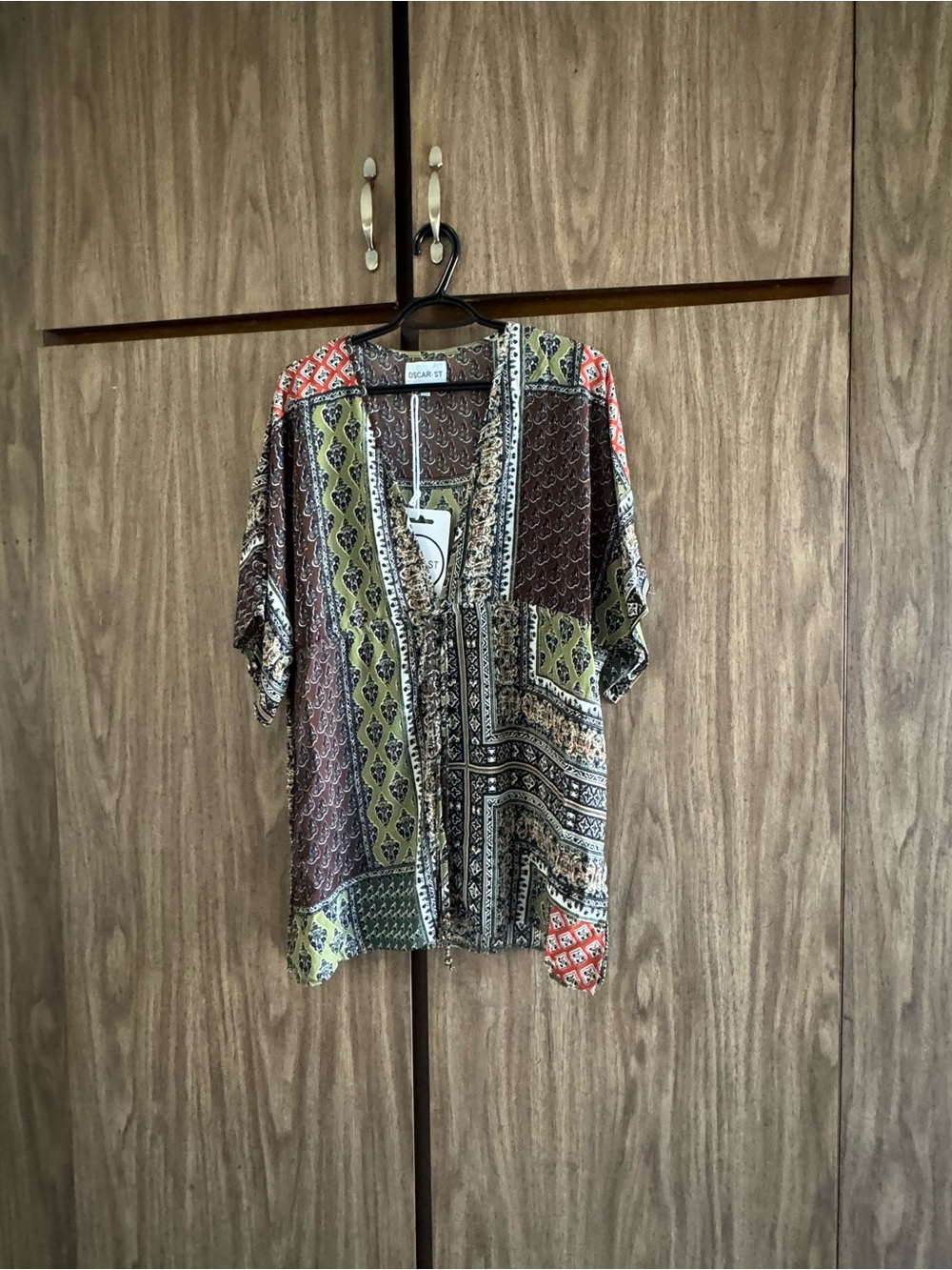 Oscar St. Patchwork Print Tie-Waist Tunic Top